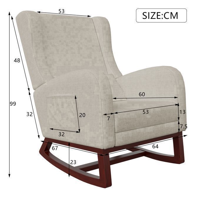 Cadeira de balanço - RWUDV - Veludo bege - Apoio para os pés retrátil - Bolso lateral - Conforto ideal