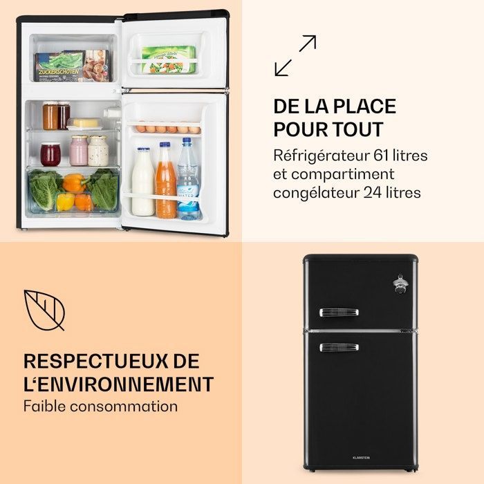 Klarstein Irene Fridge-Freezer Combination 85 Liters Retro Design Black