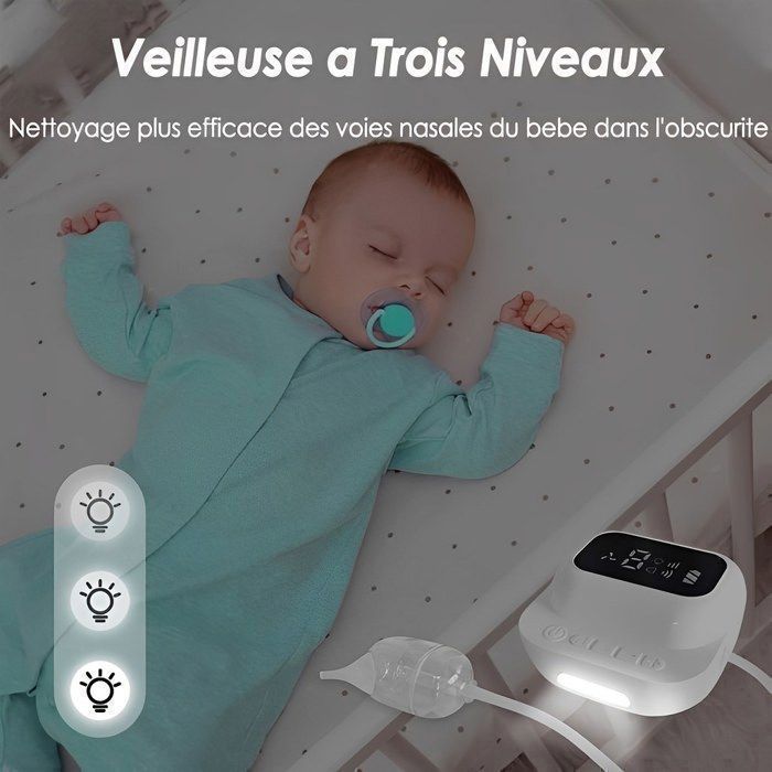 Mouche Bébé Électrique, BYONDSELF®, Aspirateur Nasal à 9 Vitesses avec Veilleuse, 8 Pièces Musicales, 2 Têtes en Silicone,