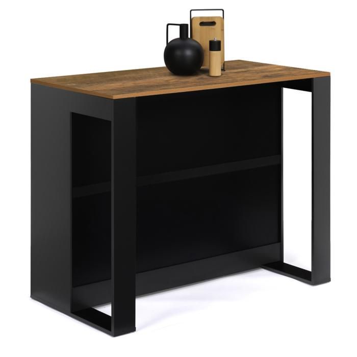 Mesa de bar de isla IDMARKET JUNO en madera negra y tablero oscuro HAWKINS