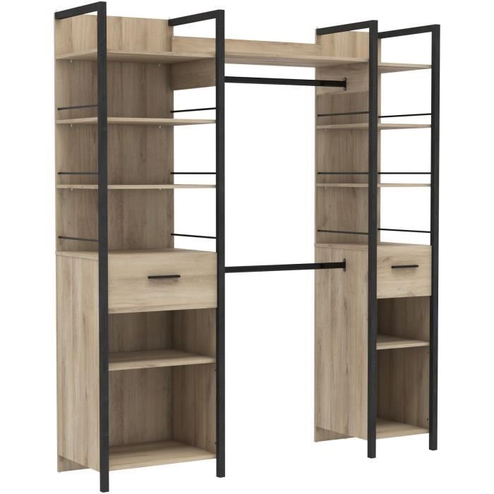 Armario doble extensible - 179 x 48 x 208 cm - Acabado en roble y negro - DEMEYERE