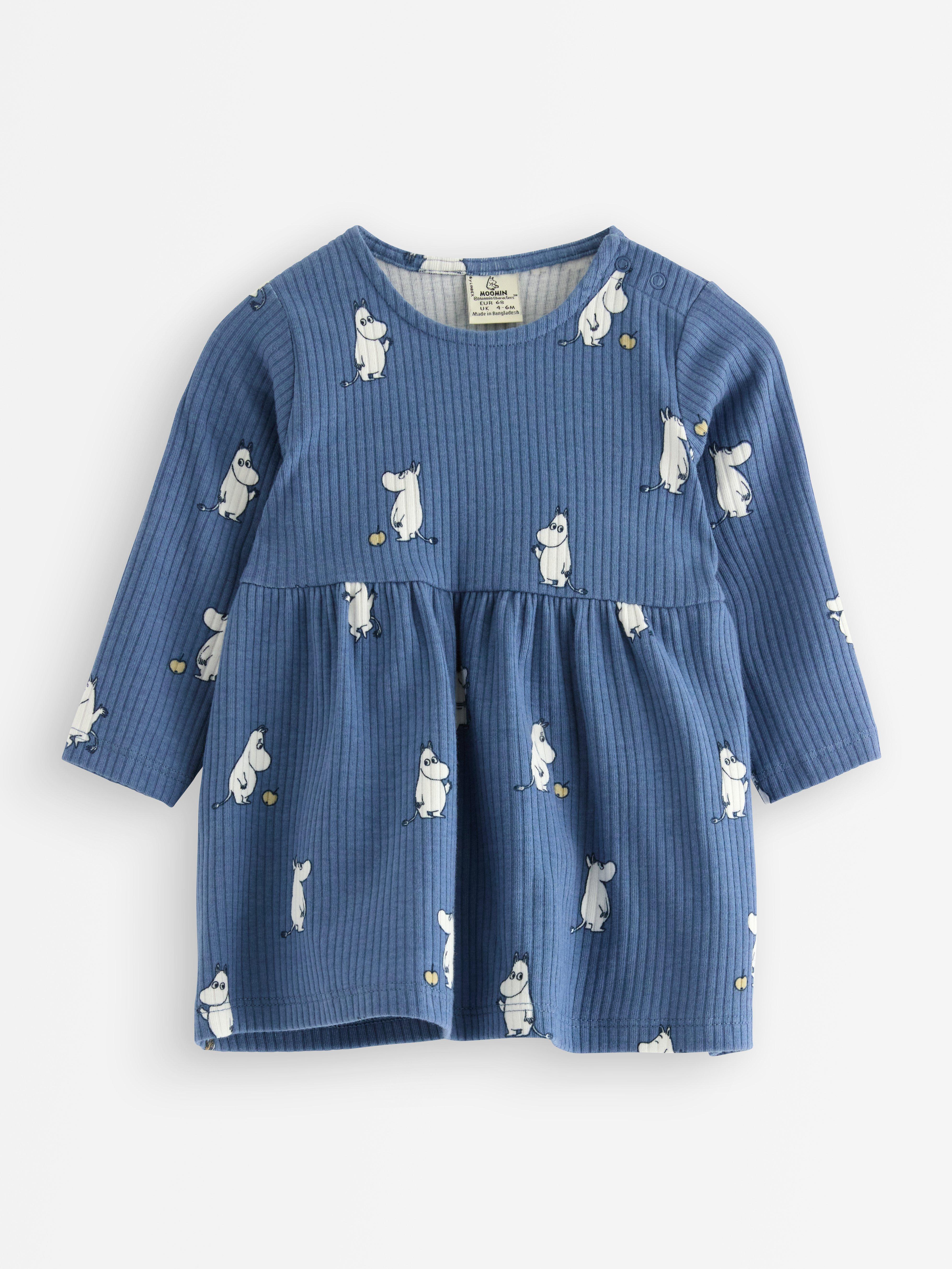 Vestido Moomin de manga comprida azul claro acinzentado
