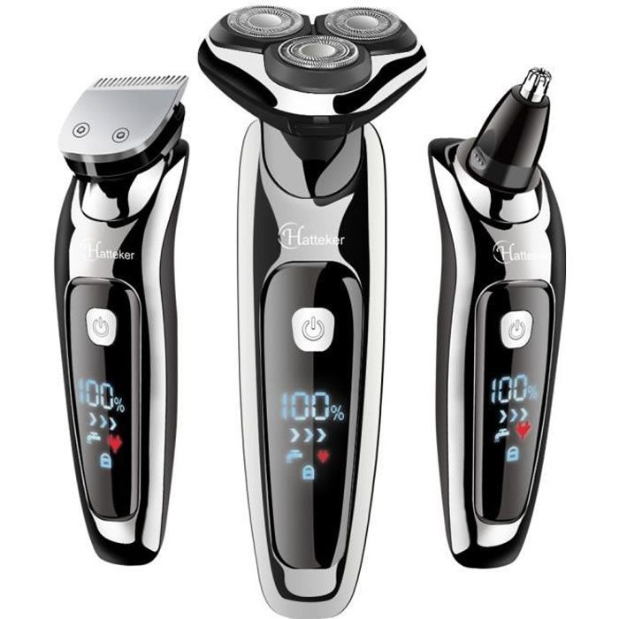 HATTEKER Men's Electric Rotary Shaver Beard Trimmer Removes Nose and Ear Hair Cordless USB Rechargeable Classic
