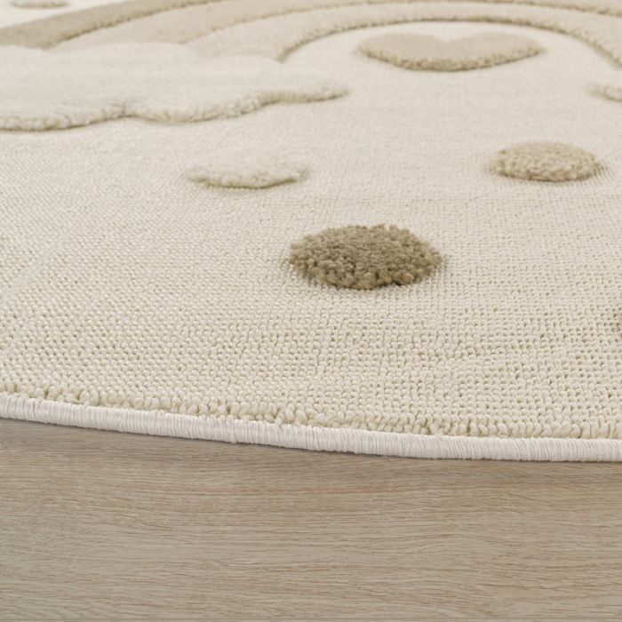 Alfombra redonda de felpa moderna 3D suave de Paco Home para dormitorio infantil, niña o niño, color crema beige, 120 cm de diámetro.