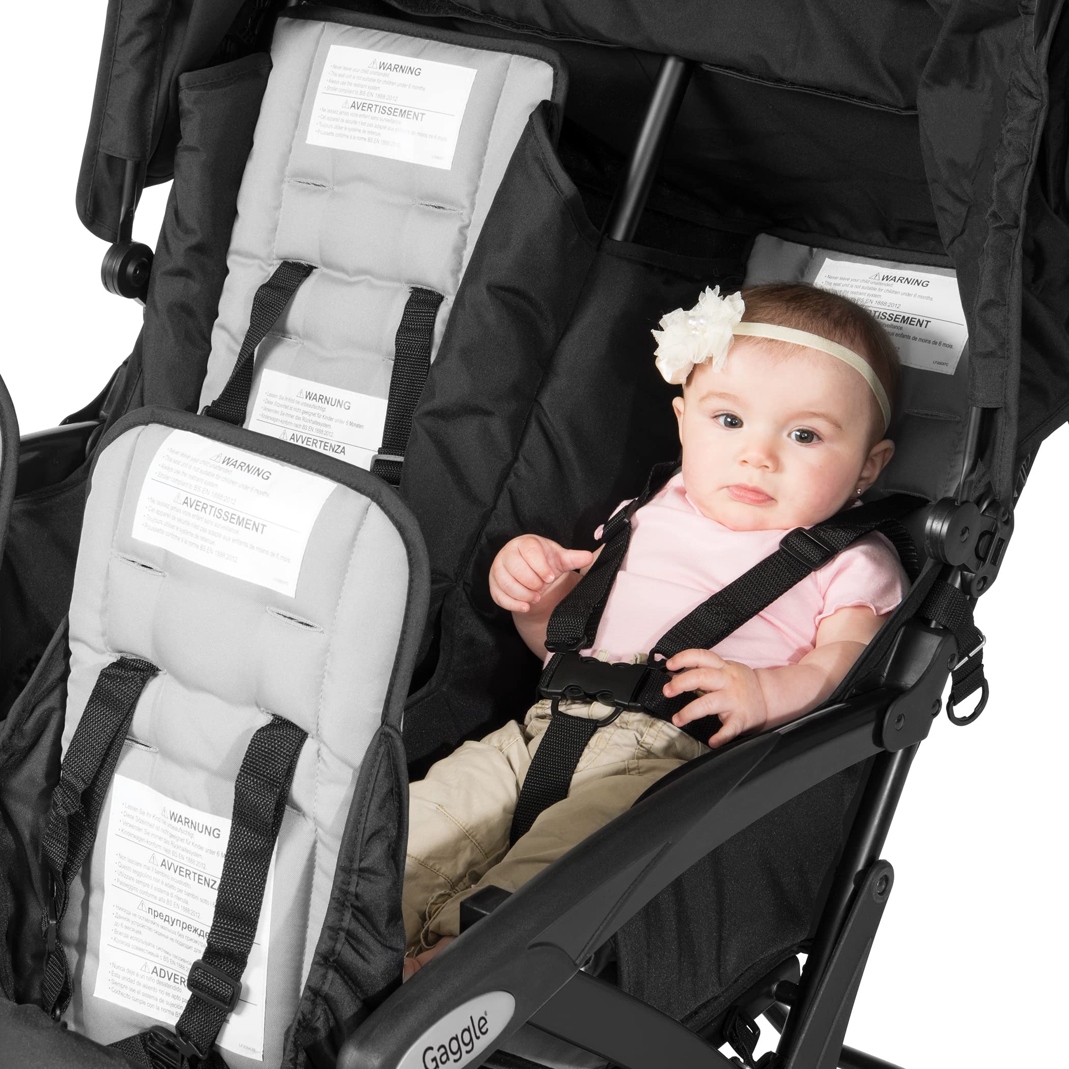 Gaggle by Foundations Compass 4-Sitzer Quad-Kinderwagen mit UV-Schutzverdeck, 5-Punkt-Gurt für zusätzliche Sicherheit, Fußbremse, geländegängigen schlauchlosen Rädern (Türkis)