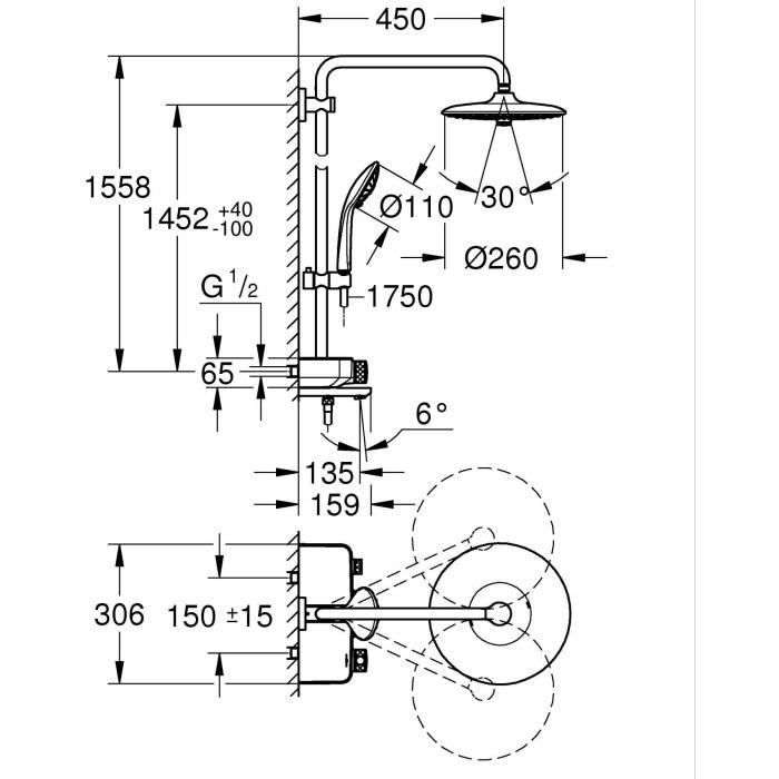 Colonna per vasca/doccia GROHE - 26510000 - Miscelatore termostatico - 3 getti - Cromo