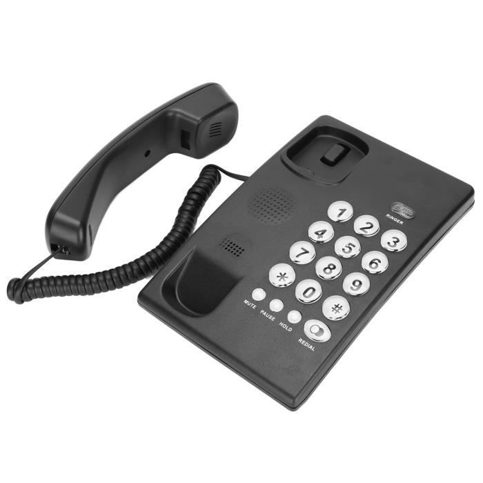 Teléfono de escritorio con cable Vvikizy KX-T504, teléfono de oficina multifuncional sencillo con teclado grande, negro.