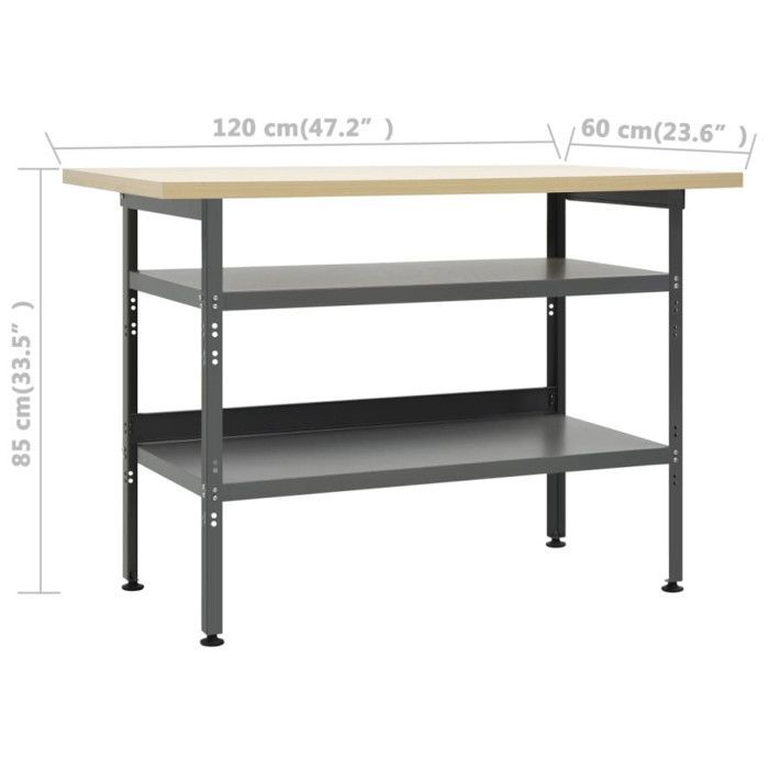 Banco de trabajo vidaXL Gris 120x60x85 cm Acero 145344