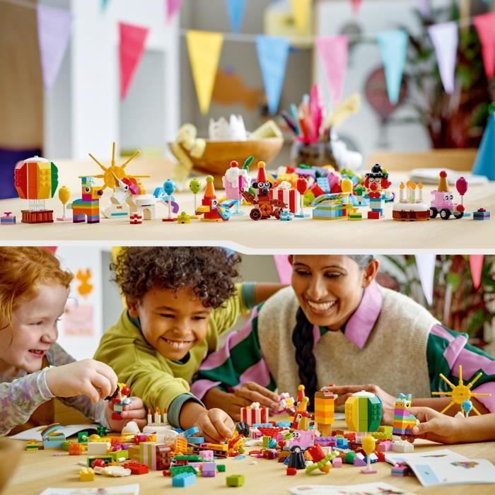LEGO® Classic 11029 Kreativ-Partybox mit 12 Mini-Spielzeugen: Einhorn, Clown