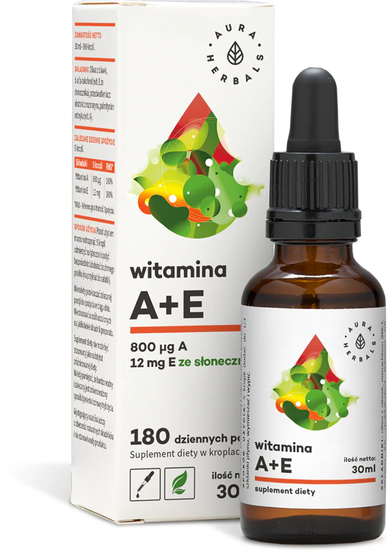 Výživové doplnky Aura Herbals s vitamínom A + E v kvapkách pre zdravie očí a pokožky