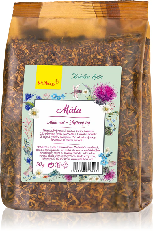Coleção de ervas Wolfberry, chá de ervas de hortelã em folhas soltas