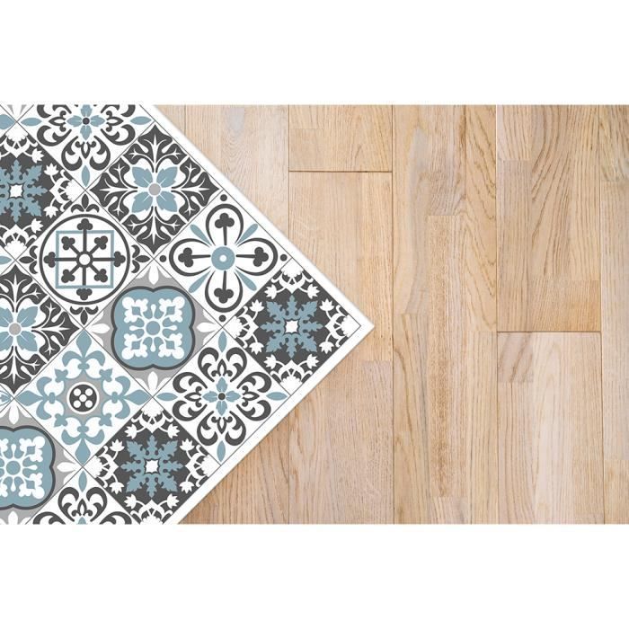 Tapis Vinyle Panorama Carreaux Ciments Triana Gris et bleu 60x110 cm - Tapis pour Cuisine, Bureau et Salon en PVC