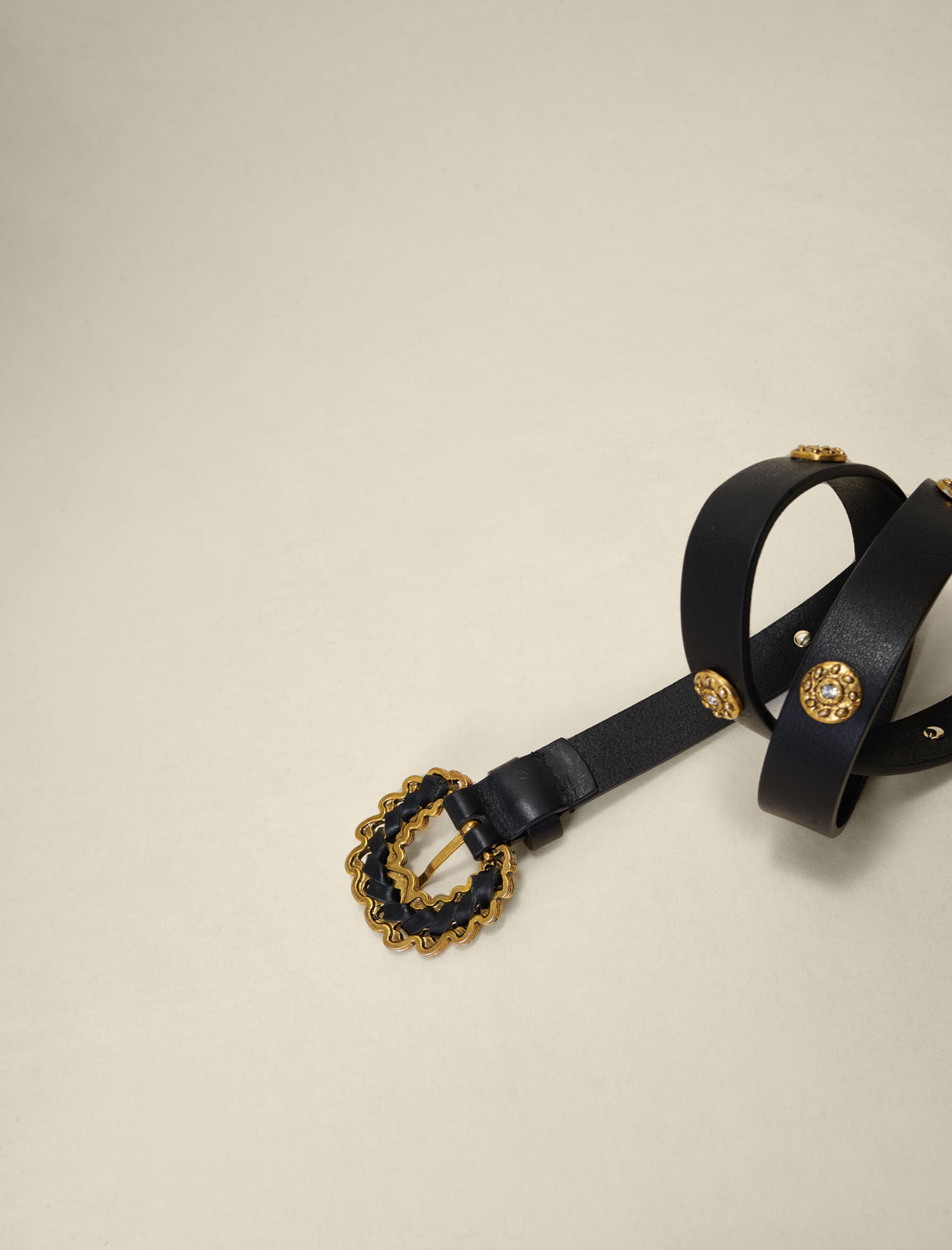 Leren riem met strass-steentjes - Zwart