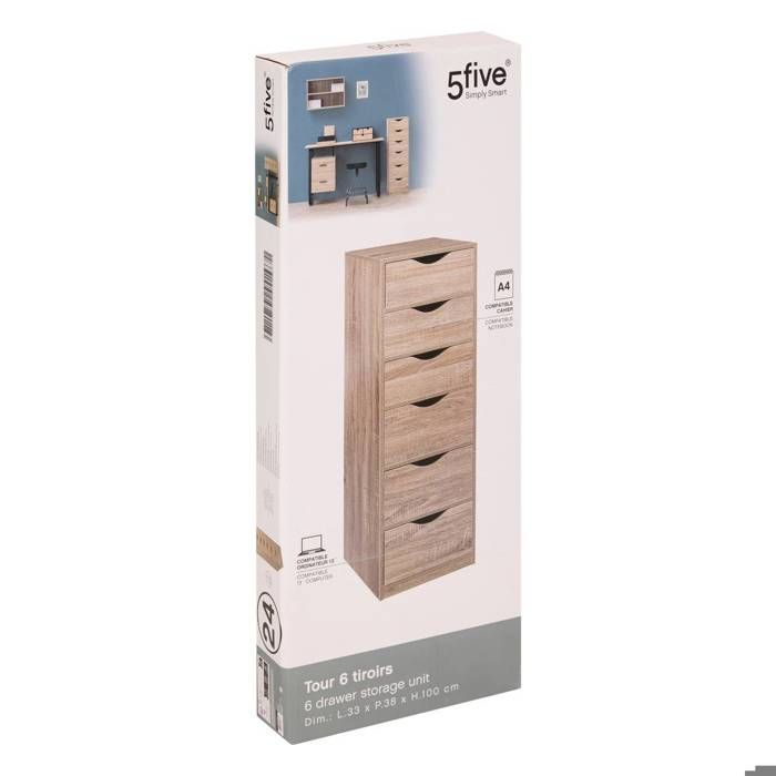 Mueble de 6 cajones con efecto madera natural - 5 five simply smart