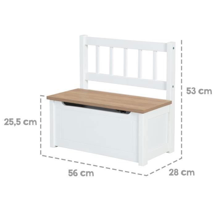 ROBA Banc Coffre à Jouets Woody pour Enfant - Meuble de Rangement en Bois 2 en 1 - Fermeture Douce - Blanc / Aspect Bois