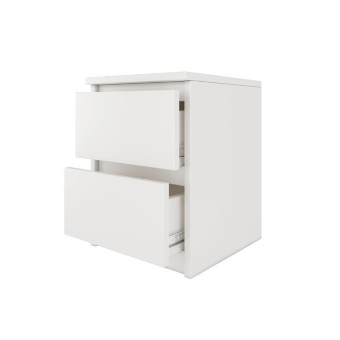 ASTER T2 - Table de chevet contemporaine 40x30x30 - Table de nuit/d'appoint 2 tiroirs style scandinave - Meuble de rangement
