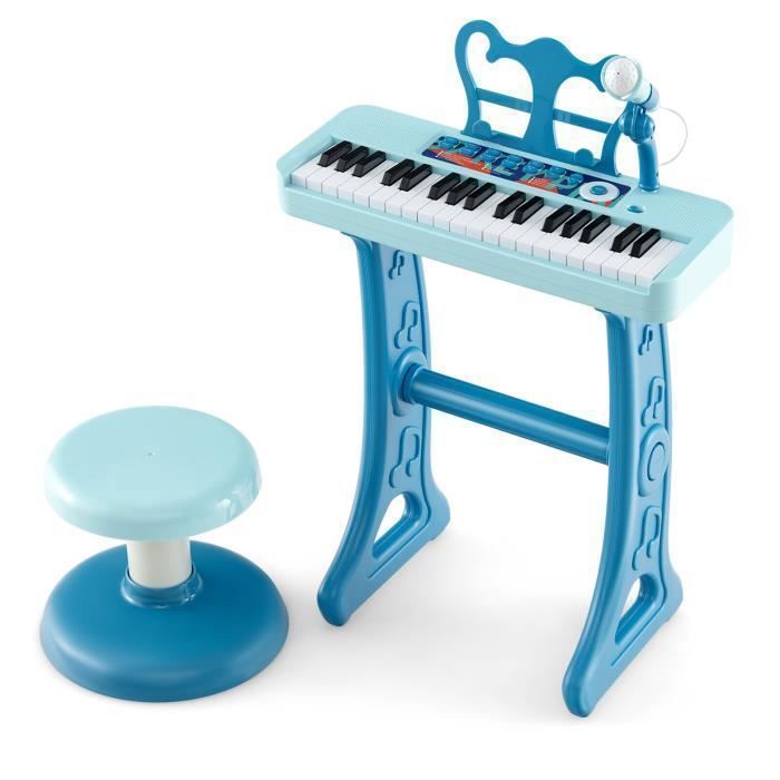Pianoforte elettronico COSTWAY per bambini dai 3 anni in su, 37 tasti, con sgabello, microfono regolabile e leggio rimovibile, blu.