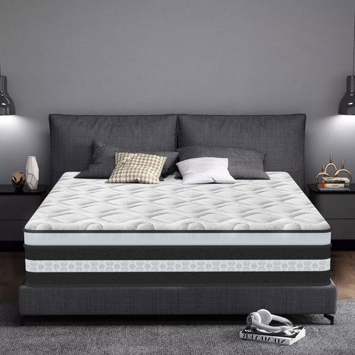 Colchón de 160x200 cm - Extra grueso de 28 cm - Espuma viscoelástica + muelles - Hipoalergénico - Tejido altamente transpirable - 10 zonas
