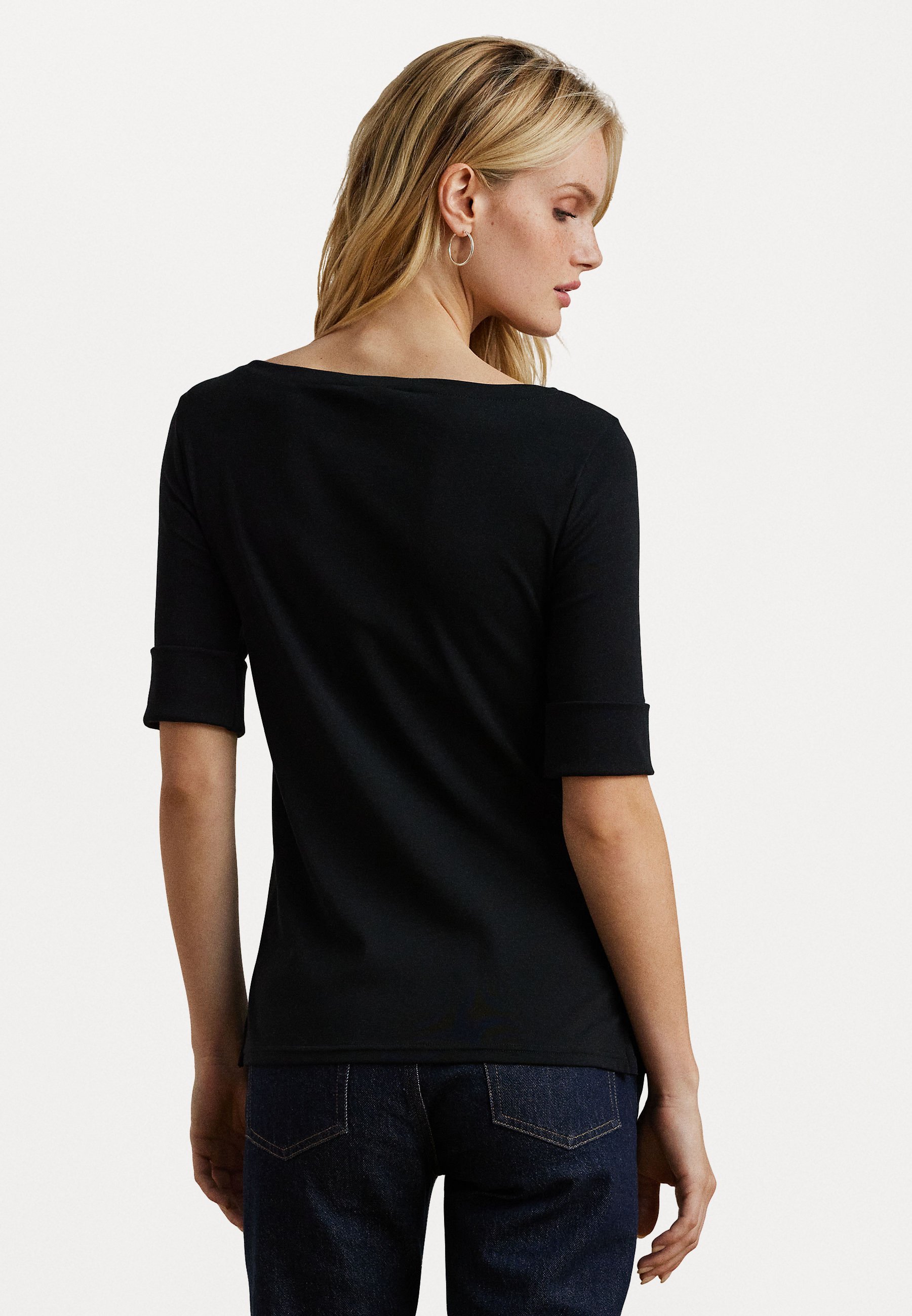 Lauren Ralph Lauren STRETCH COTTON BOATNECK TEE - Egyszerű póló - nero
