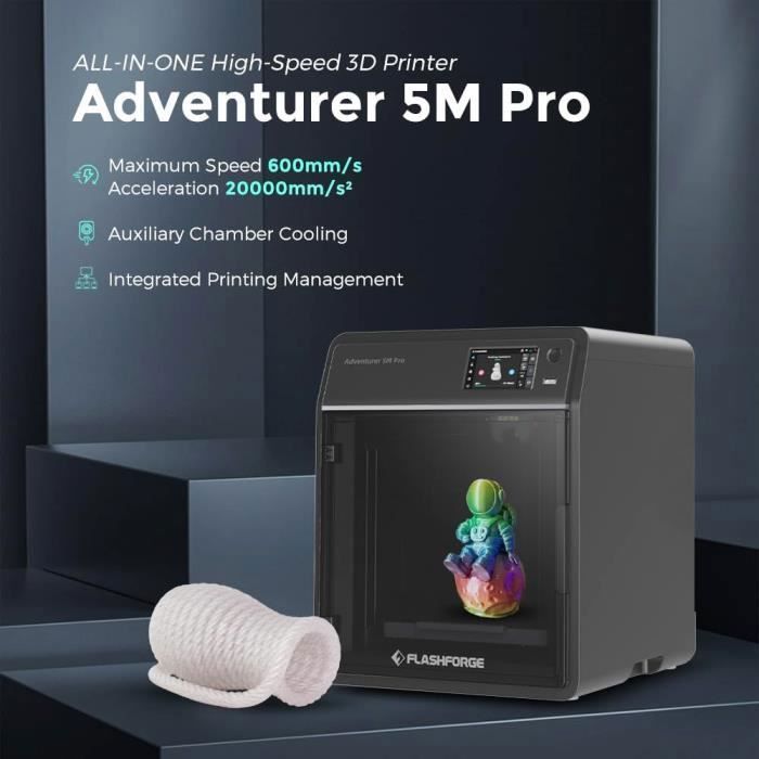 Imprimante 3D Flashforge Adventurer 5M Pro -Mise à Niveau Automatique -Vitesse d'Impression Max 600 mm/s -Surveillance de la Caméra
