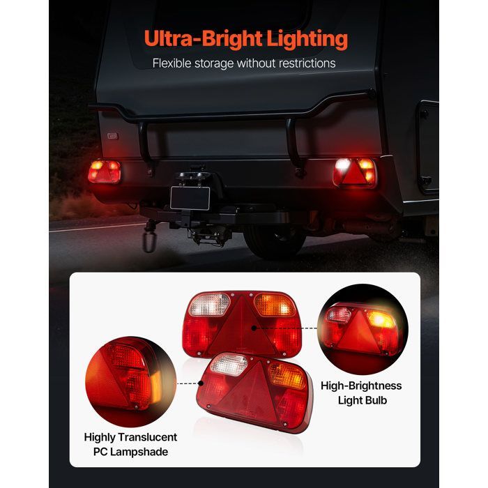 Luces para remolque (2 unidades) - VEVOR - Luces traseras/de freno/de marcha atrás/12 V - Kit de iluminación impermeable para remolque - con arnés de cableado