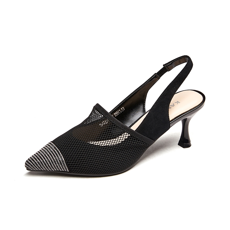 Sandales à talons hauts pour femmes, mules à bout pointu en résille, élégantes chaussures de soirée à bride arrière et strass, avec bride cheville.