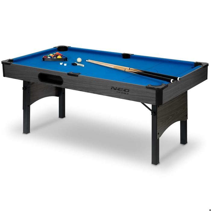Mesa de bilhar de 1,83 m (6 pés) - Neo-Sport - Modelo NS-809 - 178 x 95 x 80 cm - 16 bolas - 2 tacos de 92 cm - 6 caçapas com guia