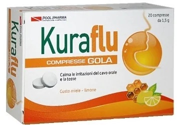 POOL PHARMA Kuraflu, suplemento alimentar para tosse com limão e mel na garganta, 20 comprimidos