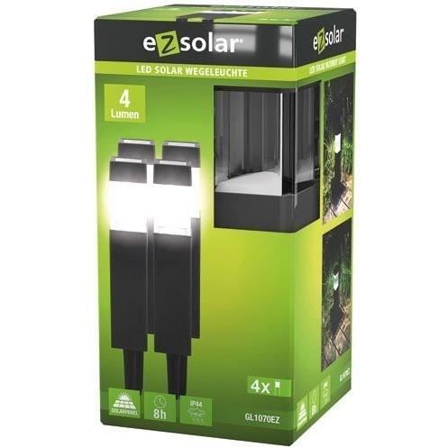 Solarpollerleuchte – EZSOLAR – Mit Dämmerungssensor – 8 Lumen – Neutralweiß – 4er-Pack