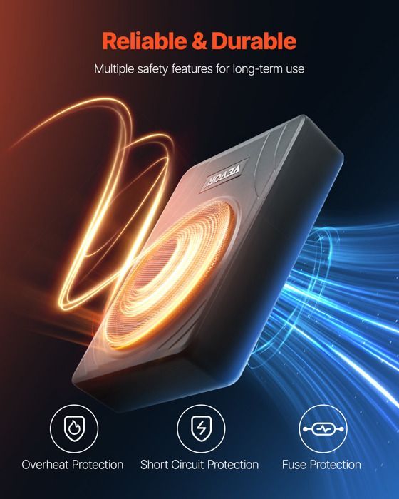 Subwoofer VEVOR da 300 W e 203 mm per auto, da installare sotto il sedile, con amplificatore integrato, ingresso ad alto/basso livello e controller.