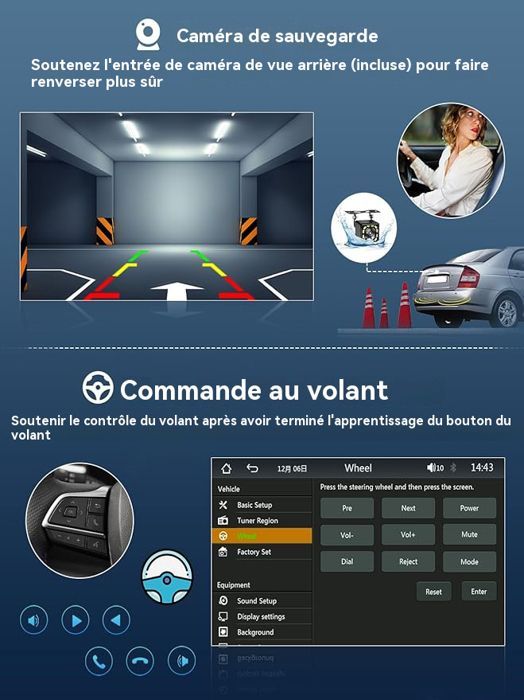 Radio para coche Podofo 1 DIN de 7 pulgadas con Bluetooth, Android Auto, CarPlay inalámbrico, enlace con espejo retrovisor, USB, controles en el volante, ranura para tarjeta TF y cámara de visión trasera.