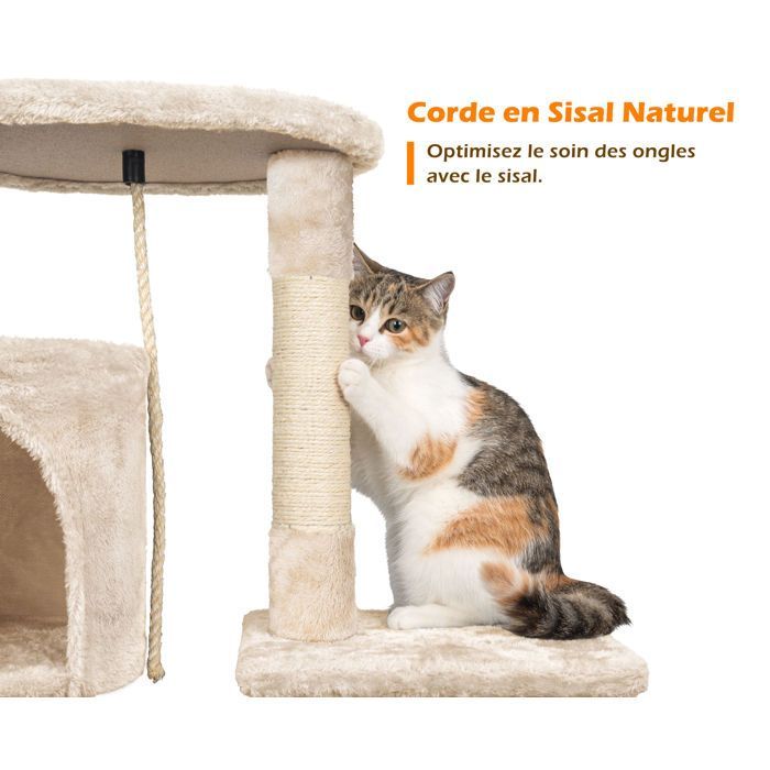 Krabpaal, 112 cm hoge stabiele speeltoren voor katten, klimtoren met meerdere niveaus, 4 sisalpalen, 3 platforms en een gezellig nest.