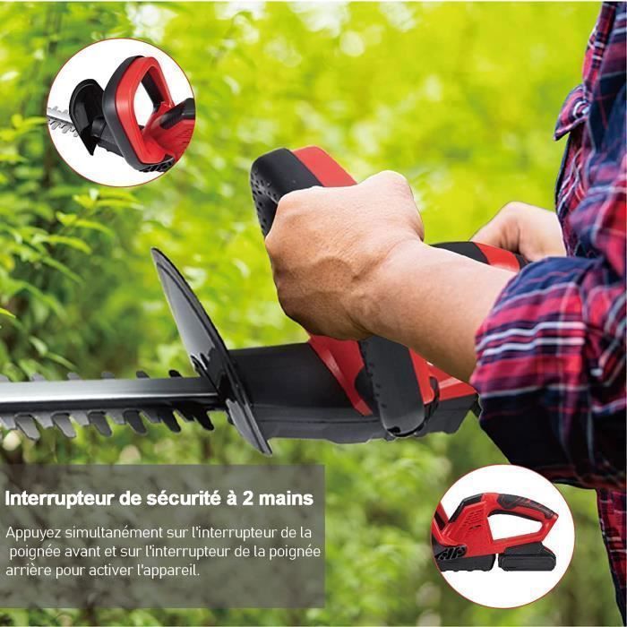 Cortasetos inalámbrico - 2 baterías de 21 V - Cortasetos eléctrico de 48 cm, 2 asas y protector, robusto y ligero para setos y arbustos.