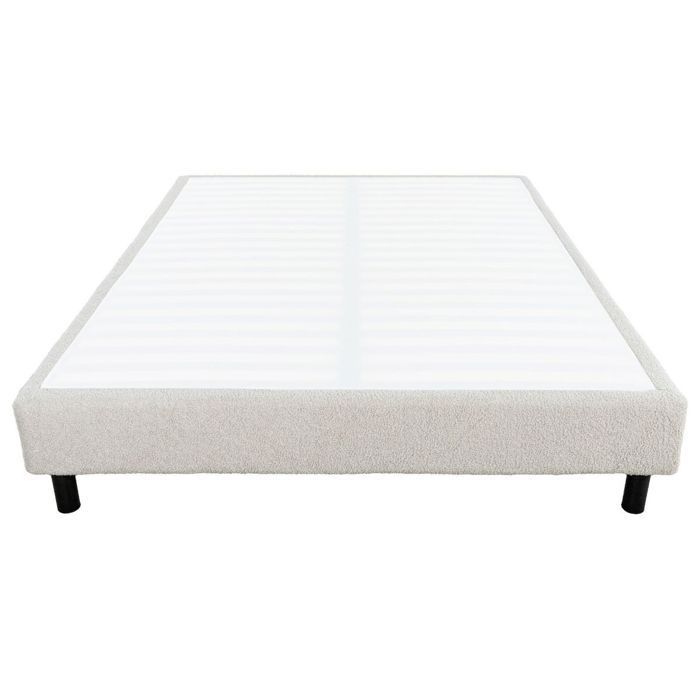 Base de cama tapizada y desmontable de 160x200cm, color crema, con pelo rizado - TAPIKIT