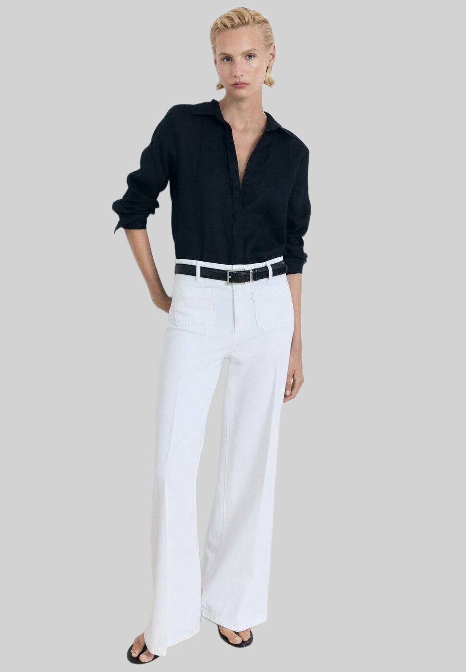 Mango WIDE - Uitlopende jeans - wit