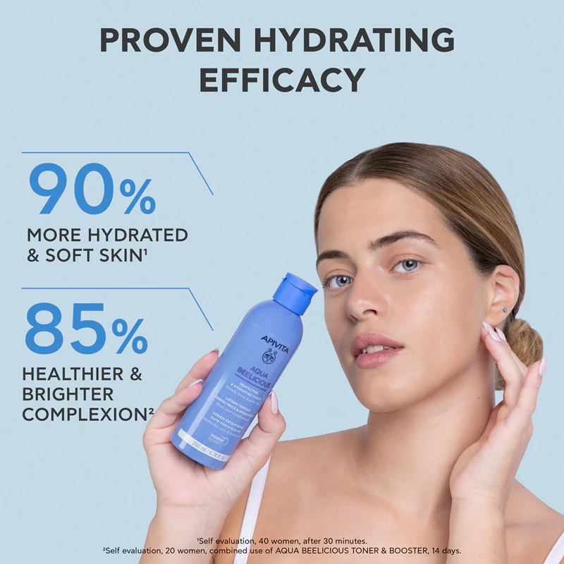 tônico facial hidratante Apivita Aqua Beelicious possui efeito hidratante.
