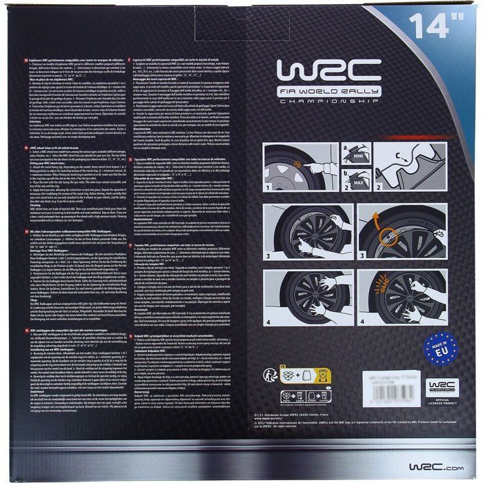 Juego de 4 embellecedores de rueda de 14 pulgadas en dos tonos, gris y negro - WRC - TURBO - Estilo deportivo - Instalación rápida y sencilla mediante clip.