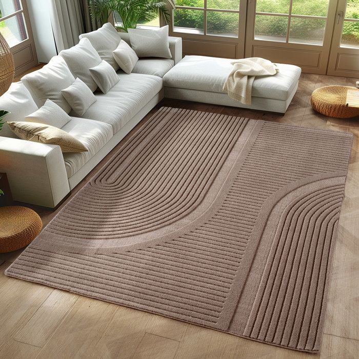 Carpetsale24 Grande tappeto 200x290 cm beige, effetto 3D, design scandinavo, lavabile e morbido, per soggiorno o stanza grande