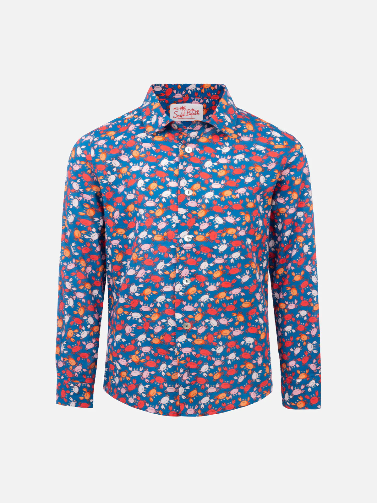 Sharouk babyblauwe katoenen mousseline blouse met krabprint