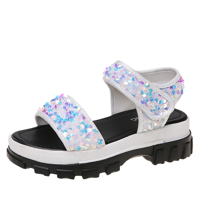 Sandali da donna con plateau da 5 cm, sandali estivi con paillettes e chiusura a strappo, scarpe sportive da donna, sandali estivi, mujer