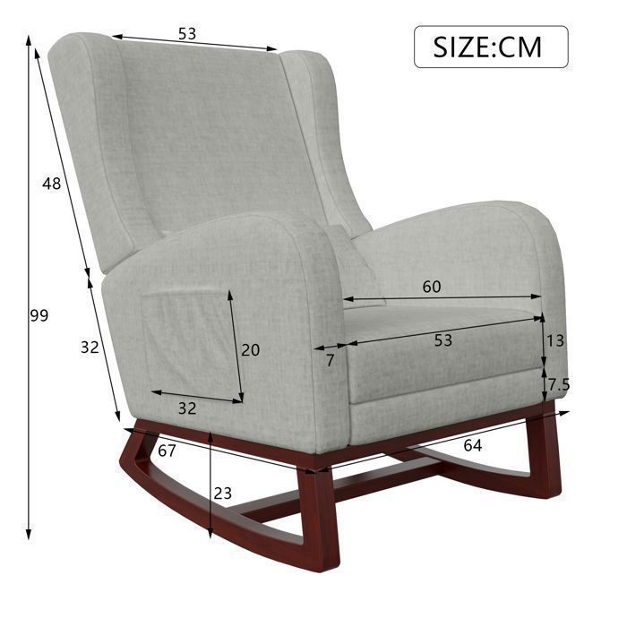 Chaise à Bascule - SOMUBI - Rocking Chair - Tissu Gris - Repose-jambes Télescopique - Poches de Rangement