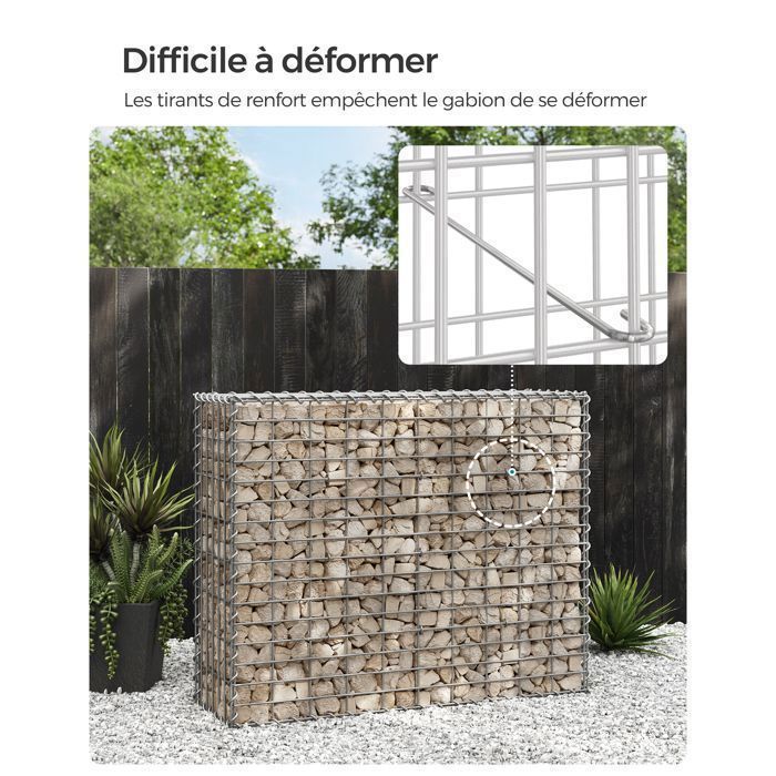 Lot de 4 Gabions pierre 100 x 80 x 30 cm Colonne Banc de jardin mur en pierre galvanisé SONGMICS