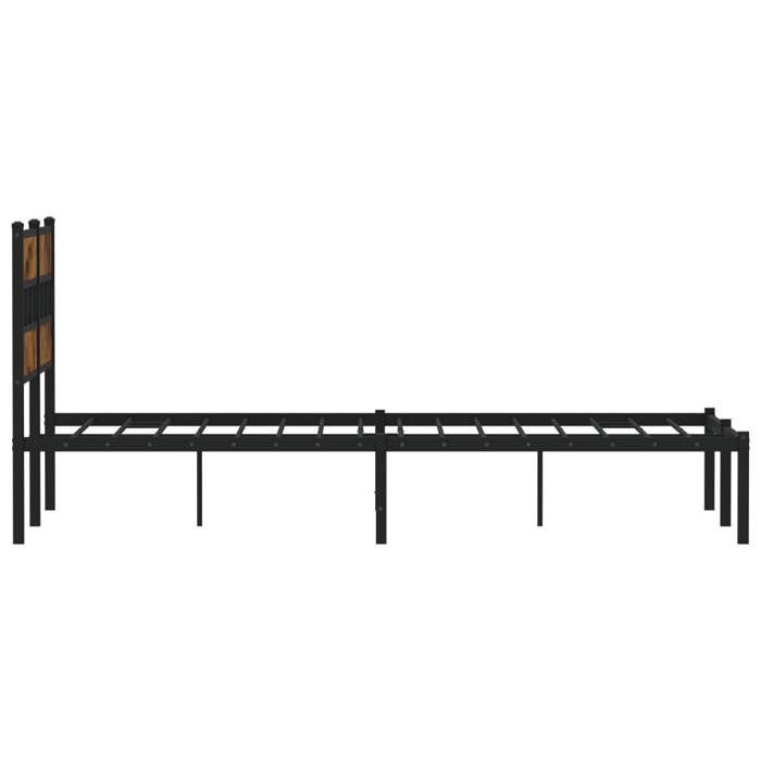 Metalen bedframe - vidaXL - 120x190 cm - Gerookt eikenhout - Hoofdbord - Opbergruimte - Lattenbodem