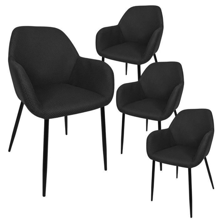 Juego de 4 sillas de comedor negras con tejido de malla texturizada 3D - ELECTRON