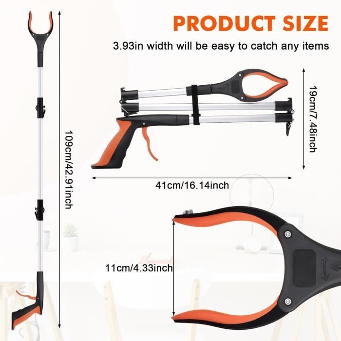 Pince Ramasse Objet pour Adulte,109cm Outils de Ramassage avec Pince Magnétique et tête Rotative,Pince pour Ramasser Sans se Baisser