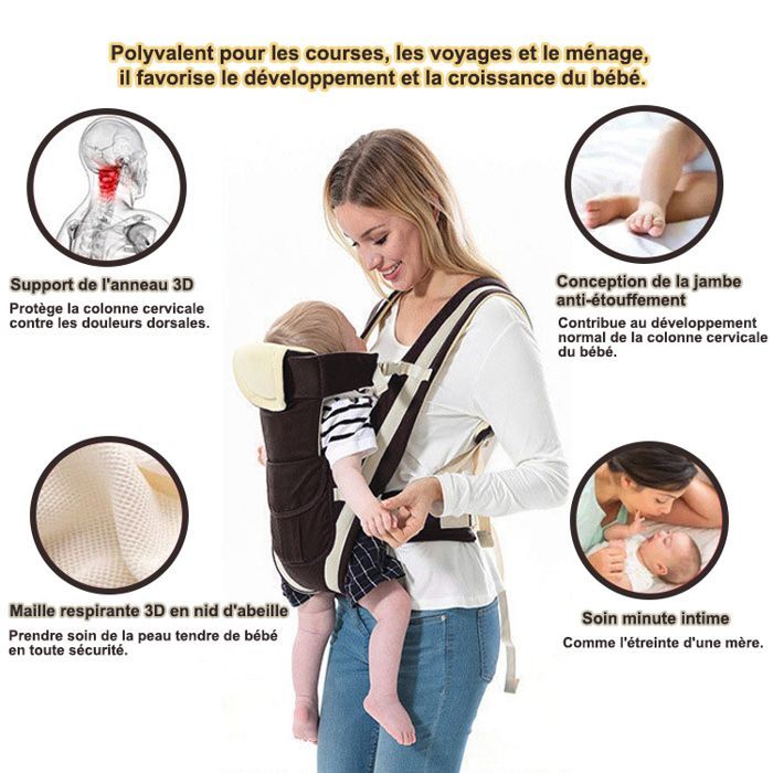 Portabebés ergonómico 4 en 1 para bebés de 0 a 24 meses con correa multifuncional ajustable - Marrón