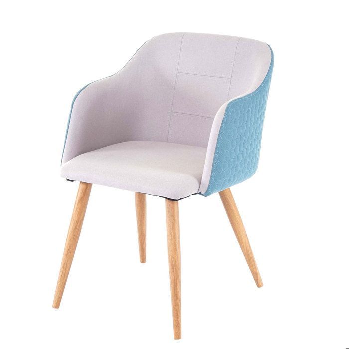 Chaise de salle à manger MCW-D71 accoudoirs tissu textile gris clair-turquoise