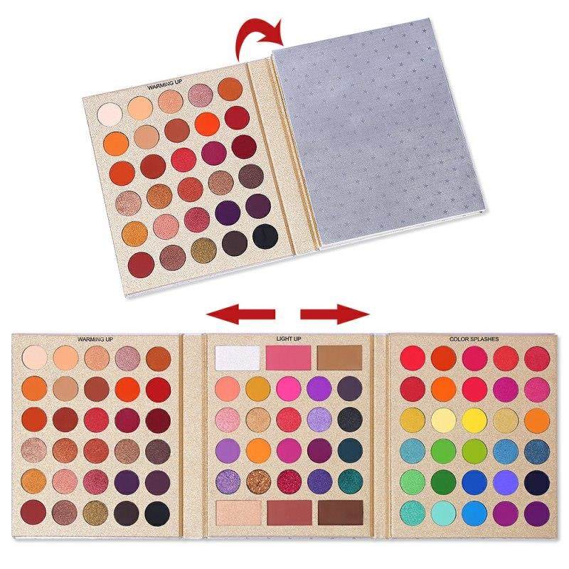 Coffret de maquillage tout usage 86 couleurs : fards à paupières mats, nacrés et pailletés, avec enlumineur, contour et blush.