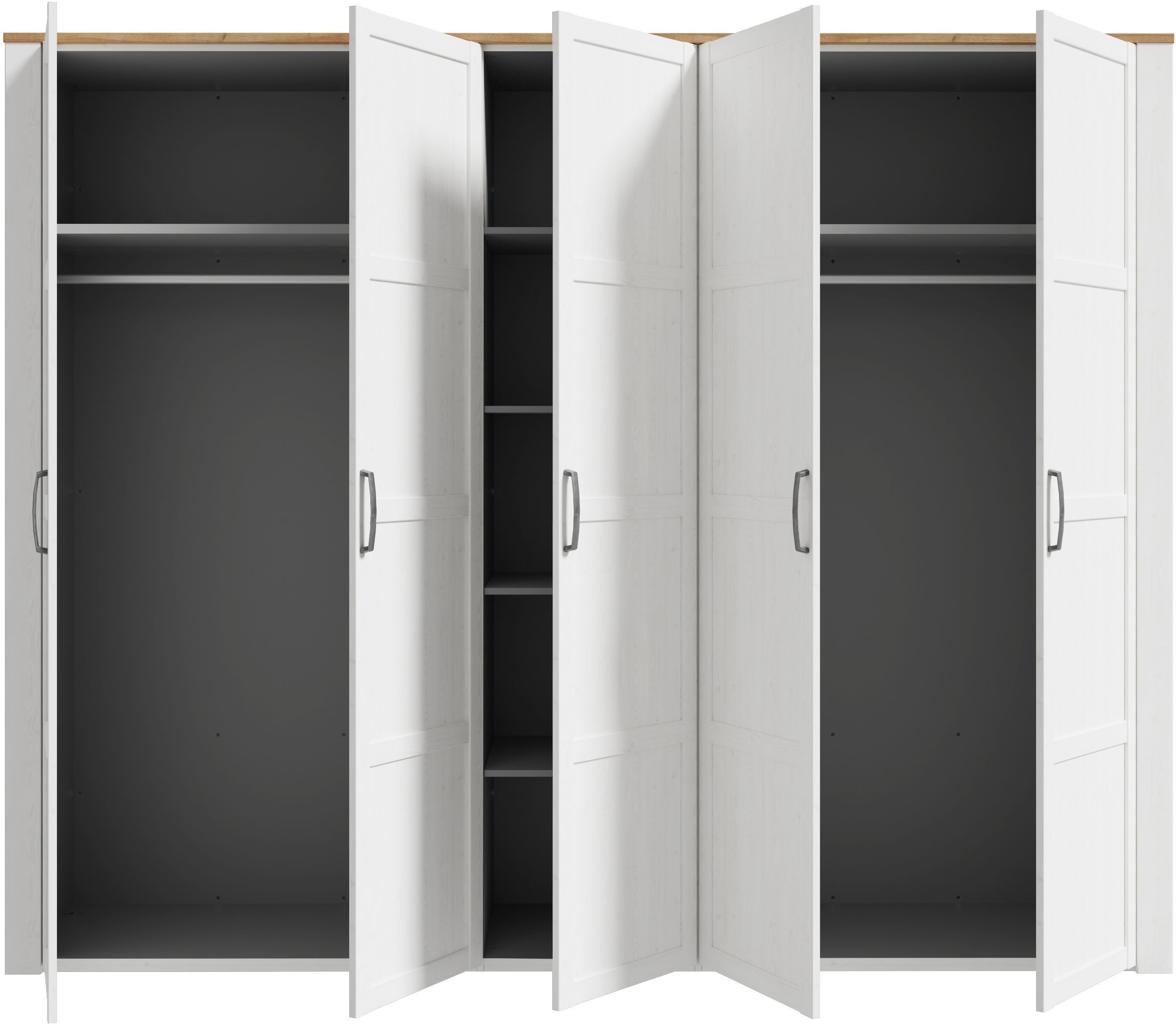 Bedroom wardrobe - BOHOL - Oak and White finish - 5 hinged doors - W265.6 x D59.6 x H214 cm