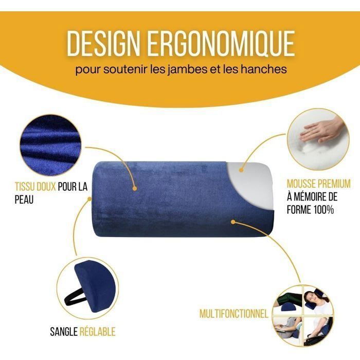 Cojín lumbar Inphysio Half Bolster de 42x18x10cm - Cojín ergonómico de espuma viscoelástica - Cojín para oficina, coche, cuello y espalda